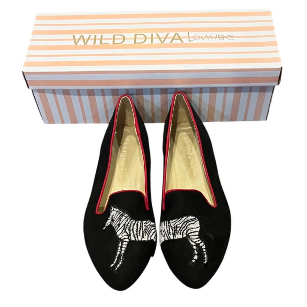 New in Box Wild Diva Lounge Black and White Zebra Flats Slip-on Size 6